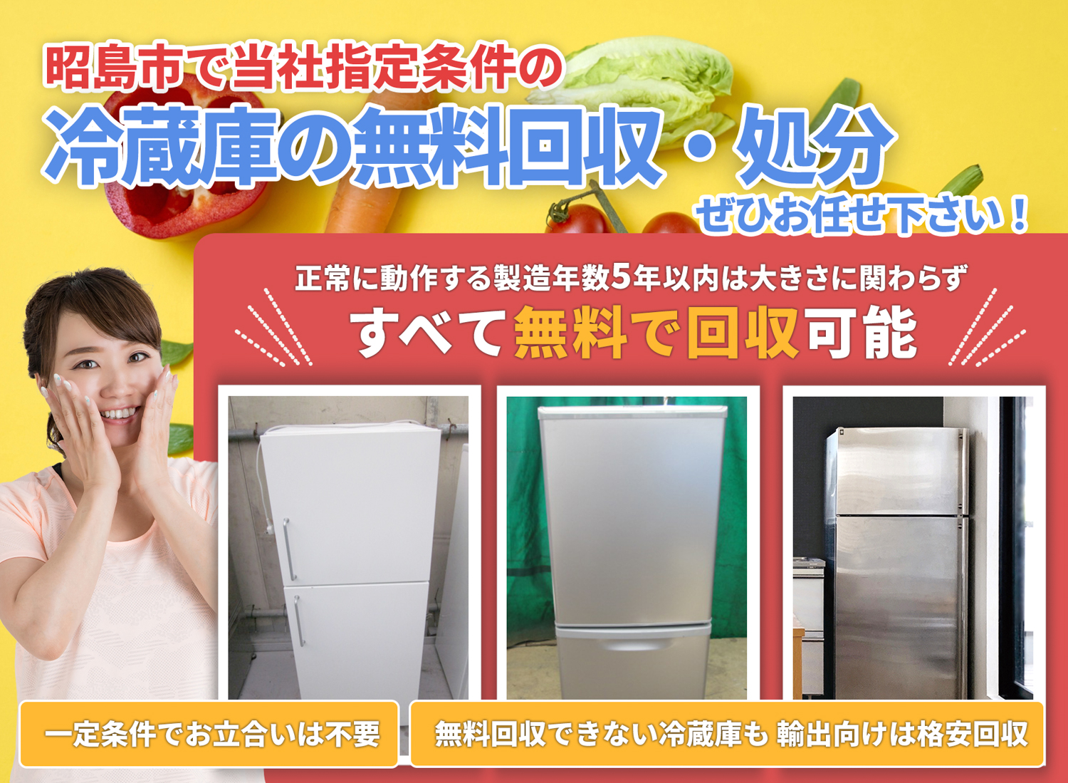 昭島市の「丁寧な作業」に定評がある冷蔵庫無料回収処分隊の冷蔵庫無料回収サービス